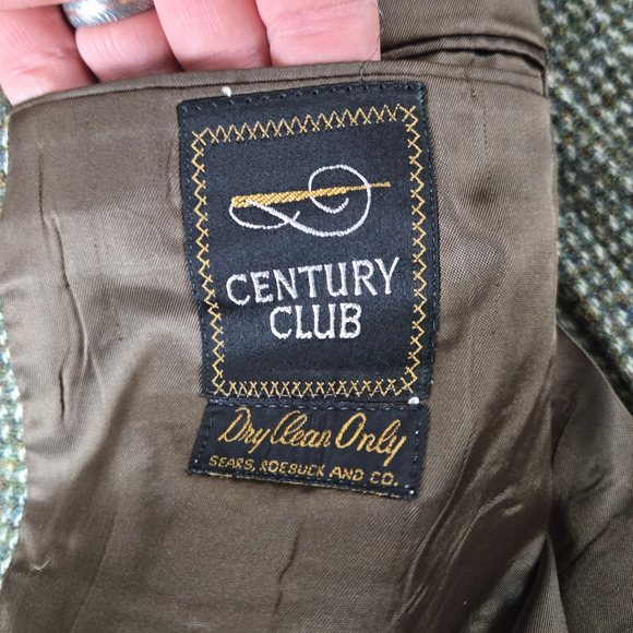 1950s Vintage Green Harris Tweed Blazer Jacket USA Made Scottish Wool Size 46R - Picture 10 of 14